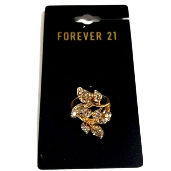 Forever 21 Gold Leaf Floral Design Statement Ring w/ Pave Crystal - Jewelry - Picture 3 of 9